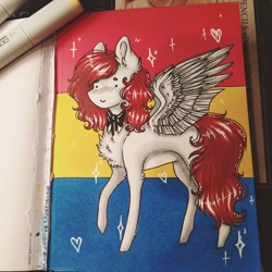 Size: 1080x1080 | Tagged: safe, artist:hardtimebreathing, oc, oc only, pegasus, pony, marker drawing, pansexual pride flag, pride, pride flag, solo, traditional art