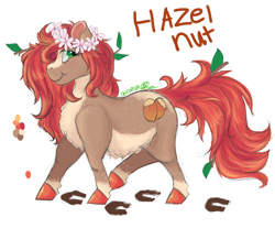 Size: 3132x2594 | Tagged: safe, artist:shirofluff, oc, oc only, earth pony, pony, floral head wreath, flower, high res, redesign, ref, simple background, solo, white background