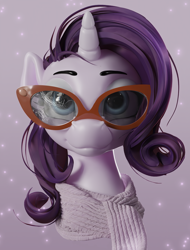 Size: 2000x2628 | Tagged: safe, artist:sceathlet, rarity, pony, g4, 3d, bust, clothes, female, glasses, glasses rarity, high res, looking at you, mare, portrait, purple background, rarity's glasses, scarf, simple background, solo