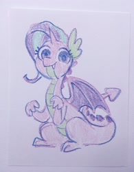 Size: 1594x2048 | Tagged: safe, artist:dawnfire, starlight glimmer, dragon, g4, crayon drawing, dragonified, female, glimmerdragon, solo, species swap, traditional art