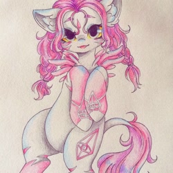 Size: 1080x1080 | Tagged: dead source, safe, artist:mayguay, oc, oc only, pegasus, pony, :p, ear fluff, female, mare, pegasus oc, solo, tongue out, traditional art, wings