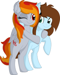 Size: 6036x7543 | Tagged: safe, artist:cyanlightning, oc, oc only, oc:shinycyan, oc:tridashie, pegasus, pony, .svg available, absurd resolution, bipedal, duo, female, hug, looking at each other, mare, simple background, transparent background, vector
