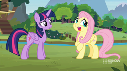 Size: 1280x720 | Tagged: safe, screencap, fluttershy, twilight sparkle, alicorn, pegasus, pony, g4, memnagerie, my little pony: friendship is forever, duo, twilight sparkle (alicorn)