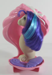 Size: 421x600 | Tagged: safe, photographer:breyer600, whitecap, sea pony, g1, brush, comb, conch, merchandise, simple background, toy