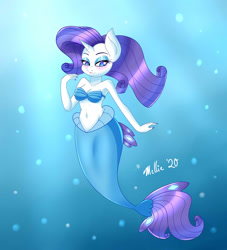 Size: 2000x2200 | Tagged: safe, artist:melliedraws, rarity, mermaid, anthro, g4, belly button, blushing, breasts, cleavage, female, heart nostrils, high res, mermaidized, mermarity, seashell bra, solo, species swap