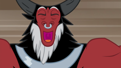 Size: 1280x720 | Tagged: safe, screencap, lord tirek, centaur, frenemies (episode), g4, better way to be bad, crown, cute, eyes closed, happy, jewelry, male, mawshot, nose piercing, nose ring, open mouth, piercing, regalia, septum piercing, singing, solo, tirebetes, uvula