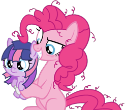 Size: 999x870 | Tagged: safe, artist:scoot11, pinkie pie, oc, oc:knight stream, earth pony, pony, unicorn, g4, baby, baby pony, base used, female, filly, grin, magical lesbian spawn, mare, messy mane, mother and child, mother and daughter, offspring, parent:pinkie pie, parent:twilight sparkle, parents:twinkie, simple background, smiling, transparent background