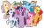 Size: 1224x792 | Tagged: safe, artist:willoillo, applejack, fluttershy, pinkie pie, rainbow dash, rarity, twilight sparkle, alicorn, earth pony, pegasus, pony, unicorn, g4, cutie mark background, group shot, mane six, simple background, smiling, transparent background, twilight sparkle (alicorn)