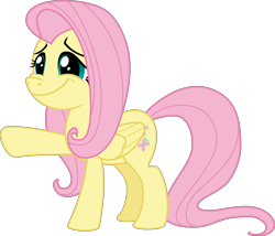 Size: 8062x6906 | Tagged: safe, artist:uigsyvigvusy, fluttershy, pony, g4, memnagerie, spoiler:memnagerie, spoiler:mlp friendship is forever, absurd resolution, female, mare, raised hoof, simple background, smiling, solo, transparent background, vector