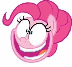 Size: 3454x3249 | Tagged: artist needed, safe, pinkie pie, earth pony, pony, a trivial pursuit, g4, bags under eyes, crazy face, excited, faic, female, head, high res, insanity, mare, shrunken pupils, simple background, smiling, solo, white background, wide eyes