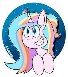Size: 1600x1800 | Tagged: safe, artist:b-cacto, oc, oc only, oc:oofy colorful, pony, eye clipping through hair, horn, ponytail, simple background, smiling, solo, stars, transparent background, wingding eyes