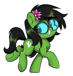 Size: 2388x2481 | Tagged: safe, artist:techycutie, oc, oc only, oc:prickly pears, pony, flower, flower in hair, glasses, high res, mole, rule 63, simple background, smiling, solo, transparent background