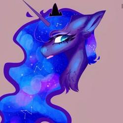 Size: 1073x1073 | Tagged: safe, artist:fluffybunny_8, princess luna, alicorn, pony, g4, :o, bust, constellation, ethereal mane, female, galaxy mane, makeup, mare, open mouth, solo