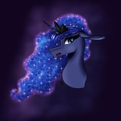 Size: 768x768 | Tagged: safe, alternate version, artist:fluffybunny_8, princess luna, alicorn, pony, g4, :o, bust, ethereal mane, female, galaxy mane, mare, open mouth, solo