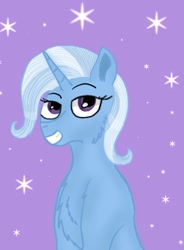 Size: 509x691 | Tagged: safe, artist:credencethedemon, trixie, g4, purple background, simple background, smiling