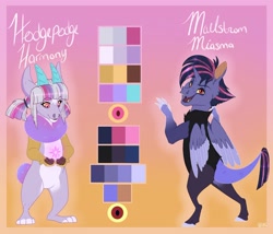 Size: 1920x1647 | Tagged: safe, artist:qatsby, oc, oc only, oc:hodgepodge harmony, oc:maelstrom miasma, draconequus, hybrid, brother and sister, draconequus oc, duo, female, fraternal twins, gradient background, interspecies offspring, male, offspring, parent:discord, parent:twilight sparkle, parents:discolight, reference sheet, siblings