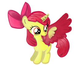 Size: 2054x1742 | Tagged: safe, artist:secury, apple bloom, alicorn, pony, g4, alicornified, bloomicorn, colored, excited, race swap, red wings, simple background