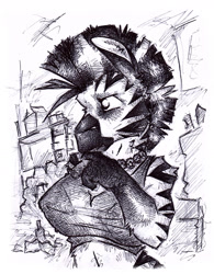 Size: 1329x1704 | Tagged: safe, artist:code-shark, oc, oc only, oc:lars, zebra, anthro, fallout equestria, female, monochrome, solo, top, traditional art