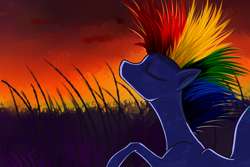 Size: 3000x2000 | Tagged: safe, artist:rainbowmoron, rainbow dash, pegasus, pony, g4, female, high res, sky, solo, sunset