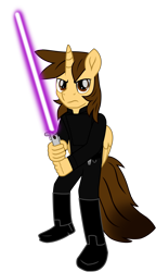 Size: 7043x12247 | Tagged: safe, artist:ejlightning007arts, oc, oc only, oc:ej, alicorn, anthro, alicorn oc, angry, anthro oc, clothes, costume, crossover, horn, jedi, lightsaber, male, simple background, solo, stallion, star wars, transparent background, vector, weapon, wings