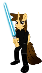 Size: 7043x12247 | Tagged: safe, alternate version, artist:ejlightning007arts, oc, oc only, oc:ej, alicorn, anthro, alicorn oc, angry, anthro oc, clothes, costume, crossover, horn, jedi, lightsaber, male, serious, serious face, simple background, solo, stallion, star wars, transparent background, vector, weapon, wings