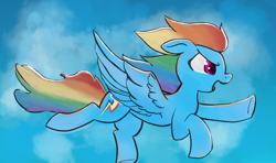 Size: 3508x2080 | Tagged: safe, artist:akuneanekokuro, rainbow dash, pegasus, pony, g4, cutie mark, female, flying, high res, mare, solo, wings
