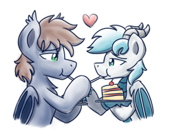 Size: 2560x2048 | Tagged: safe, artist:sugar morning, oc, oc only, oc:razzie, oc:warly, birthday, birthday cake, cake, food, gay, heart, high res, male, shipping, simple background