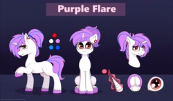 Size: 4096x2413 | Tagged: safe, artist:cornelia_nelson, oc, oc only, oc:purpleflare, pony, unicorn, ear piercing, earring, femboy, jewelry, male, piercing, reference sheet, underhoof