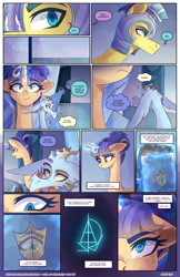 Size: 2301x3549 | Tagged: safe, artist:darlyjay, oc, oc:sterling sentry, pony, comic:save the harmony, book, comic, high res, magic, offspring, parent:flash sentry, parent:twilight sparkle, parents:flashlight, royal guard