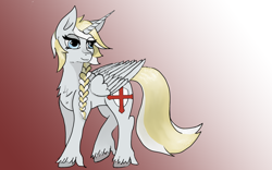 Size: 1680x1050 | Tagged: safe, artist:inanimatelotus, oc, oc only, oc:starsong, alicorn, pony, alicorn oc, braid, chest fluff, folded wings, gradient background, horn, not a princess, solo, unshorn fetlocks, wings