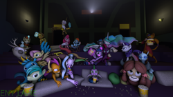 Size: 2000x1125 | Tagged: safe, artist:dreamsthefox, idw, applejack, autumn blaze, capper dapperpaws, discord, fluttershy, gallus, gilda, king sombra, ocellus, pinkie pie, princess celestia, rainbow dash, rarity, sandbar, silverstream, smolder, spike, tempest shadow, twilight sparkle, yona, alicorn, changedling, changeling, classical hippogriff, draconequus, dragon, earth pony, griffon, hippogriff, pegasus, pony, unicorn, yak, g4, 3d, autumnjack, candy, capperity, female, food, gay, gay in front of girls, good king sombra, interspecies, lesbian, lesbian in front of boys, lollipop, lots of characters, male, mane seven, mane six, movie, movie theatre, popcorn, ship:celestibra, ship:discoshy, ship:gallbar, ship:gildapie, ship:gildash, ship:pinkiedash, ship:smolderstream, ship:tempestlight, ship:yonellus, shipping, source filmmaker, straight, student six, theater, twilight sparkle (alicorn)
