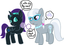Size: 3873x2736 | Tagged: safe, alternate version, artist:poniidesu, silver spoon, oc, oc:nyx, alicorn, earth pony, pony, g4, alicorn oc, braid, female, filly, glasses, high res, horn, implied lesbian, implied shipping, implied silvertiara, jewelry, necklace, pearl necklace, simple background, transparent background, wings