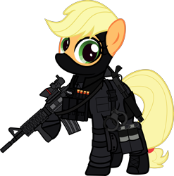 Size: 6000x6080 | Tagged: safe, artist:n0kkun, part of a set, applejack, earth pony, pony, g4, ammunition, armor, balaclava, belt, boots, bullet, clothes, commission, cuffs, elbow pads, female, gloves, grenade, gun, knee pads, m4a1, mare, mask, pants, police, pouch, raised hoof, remington 870, shoes, shotgun, shotgun shell, simple background, smoke bomb, solo, swat, transparent background, united states, weapon
