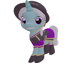 Size: 822x720 | Tagged: safe, artist:topsangtheman, cornetta, pony, unicorn, g4, 3d, clothes, female, grin, hat, looking at you, simple background, smiling, solo, source filmmaker, transparent background, uniform