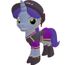 Size: 789x720 | Tagged: safe, artist:topsangtheman, minuette, pony, unicorn, g4, 3d, clothes, female, grin, hat, looking at you, simple background, smiling, solo, source filmmaker, transparent background, uniform