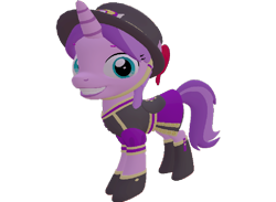 Size: 986x720 | Tagged: safe, artist:topsangtheman, amethyst star, sparkler, pony, unicorn, g4, 3d, clothes, female, grin, hat, looking at you, simple background, smiling, solo, source filmmaker, transparent background, uniform