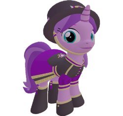 Size: 763x720 | Tagged: safe, artist:topsangtheman, amethyst star, sparkler, pony, unicorn, g4, 3d, clothes, female, hat, looking at you, simple background, solo, source filmmaker, transparent background, uniform
