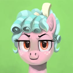 Size: 3500x3500 | Tagged: safe, artist:toisanemoif, cozy glow, pony, g4, bust, female, green background, high res, looking at you, portrait, simple background, solo