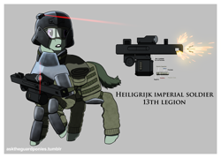 Size: 4900x3500 | Tagged: safe, artist:guard-mod, oc, earth pony, pony, armor, clothes, earth pony oc, goggles, gun, helmet, laser, laser pointer, military, rifle, simple background, uniform, weapon