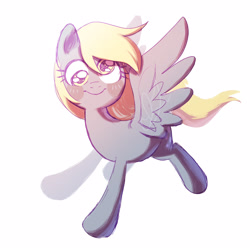 Size: 2100x2100 | Tagged: safe, artist:y00bi_lee, derpy hooves, pegasus, pony, g4, cute, derpabetes, female, high res, looking at you, mare, simple background, solo, spread wings, white background, wings