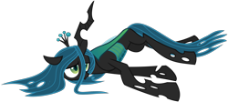Size: 2245x1005 | Tagged: safe, artist:byteslice, queen chrysalis, changeling, changeling queen, frenemies (episode), g4, .svg available, concave belly, female, floppy ears, horn, lanky, long legs, on side, simple background, skinny, solo, svg, tall, thin, transparent background, vector, wings