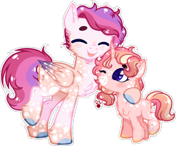 Size: 1753x1457 | Tagged: safe, artist:sh3llysh00, oc, oc only, pegasus, pony, unicorn, base used, brother and sister, chest fluff, eyes closed, female, filly, hug, male, one eye closed, outline, parents:pinkielestia, siblings, simple background, stallion, transparent background, white outline