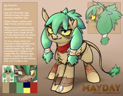 Size: 1280x1000 | Tagged: safe, artist:cokesleeve, oc, oc only, oc:mayday, pegasus, pony, bandit, female, nose piercing, nose ring, pegasus oc, piercing, reference sheet, solo, wings, yellow sclera