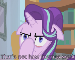 Size: 820x659 | Tagged: safe, edit, edited screencap, screencap, starlight glimmer, pony, unicorn, a horse shoe-in, g4, bookshelf, caption, cropped, facehoof, faic, female, floppy ears, great moments in animation, image macro, mare, reaction image, solo, text, why the long face