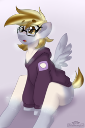 Size: 2000x3000 | Tagged: safe, artist:lionbun, derpy hooves, human, pegasus, pony, g4, art trade, clothes, high res, hoodie, human to pony, transformation