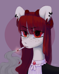 Size: 2395x3000 | Tagged: safe, artist:bloodymrr, oc, oc only, oc:ayeko cyrus, earth pony, pony, commission, high res, smoking, solo