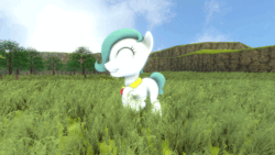 Size: 1280x720 | Tagged: safe, artist:tenebris, oc, oc:emerald jewel, earth pony, pony, colt quest, 3d, animated, colt, cottagecore, cute, foal, happy, hyrule field, male, trotting, trotting in place