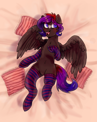 Size: 2000x2500 | Tagged: safe, artist:timauwu, oc, oc only, oc:shaded star, pegasus, pony, clothes, high res, male, pegasus oc, socks, solo, stallion, striped socks, wings