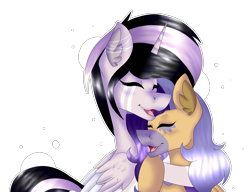 Size: 3690x2840 | Tagged: safe, oc, alicorn, pegasus, pony, commission, commission open, happy, high res, highlights, hug, lighting, shading, simple background, smiling, transparent background