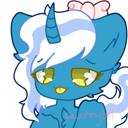 Size: 600x600 | Tagged: safe, artist:wormybel, oc, oc:fleurbelle, pony, :p, bow, cheek fluff, chest fluff, ear fluff, hair bow, simple background, tongue out, transparent background, yellow eyes